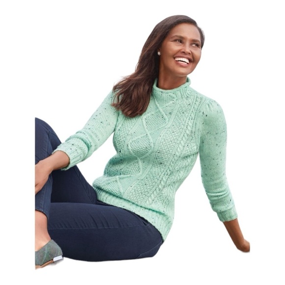 Talbots Mint Green Women's Mock Neck Cable-knit Tunic Sweater Size MP - Picture 6 of 10